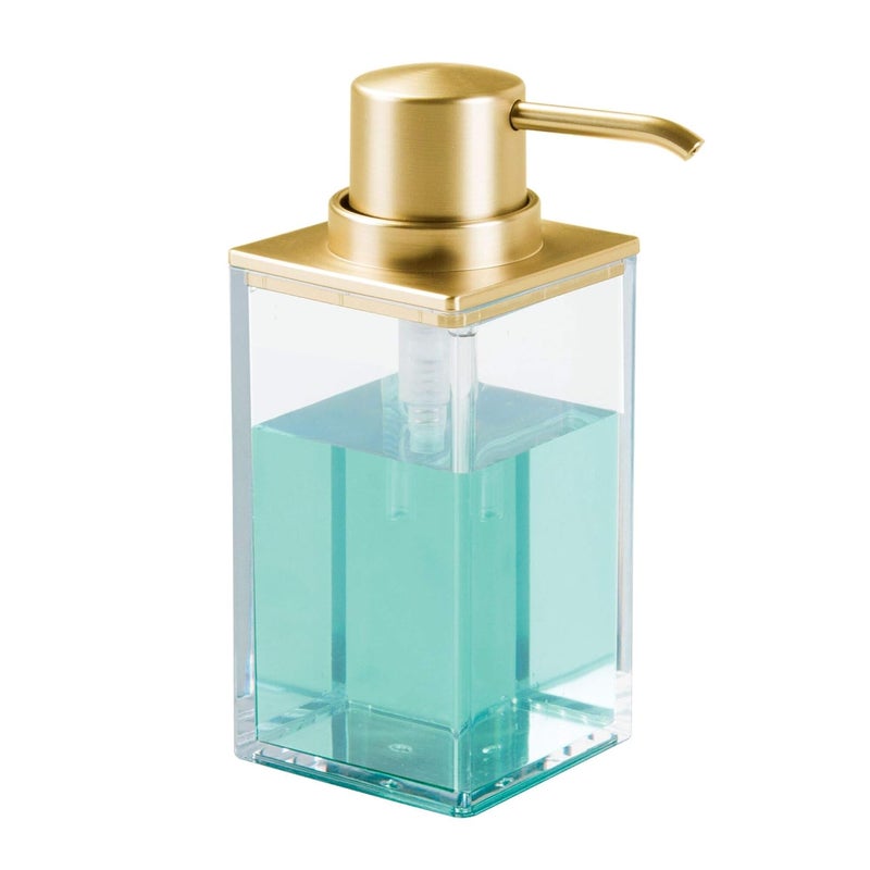 InterDesign Clarity Refillable Hand Soap Dispenser Pump Bottle - Rust Proof Lotion Dispenser Holds 10 oz for Kitchen, Bathroom, Sink, Vanity - Clear/Brushed Gold - Image 1
