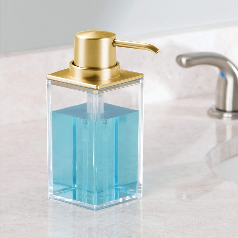 InterDesign Clarity Refillable Hand Soap Dispenser Pump Bottle - Rust Proof Lotion Dispenser Holds 10 oz for Kitchen, Bathroom, Sink, Vanity - Clear/Brushed Gold - Image 2