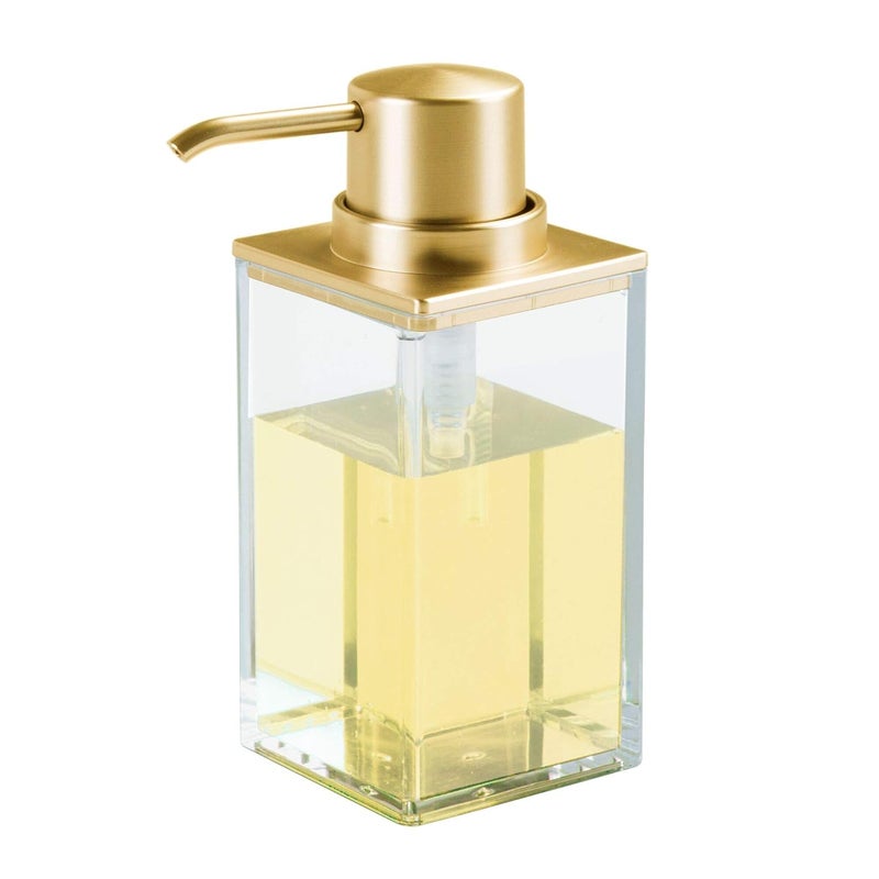 InterDesign Clarity Refillable Hand Soap Dispenser Pump Bottle - Rust Proof Lotion Dispenser Holds 10 oz for Kitchen, Bathroom, Sink, Vanity - Clear/Brushed Gold - Image 3