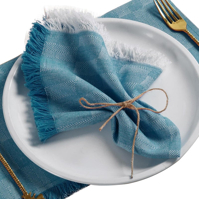 Native Fab Herringbone Cloth Napkins 16x16 inches 100 Cotton Dinner Napkins with Fringes Set of 12 Machine Washable Cloth Napkins Soft Breathable Absorbent Teal Green - Image 1