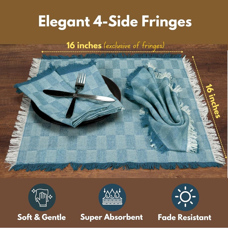 Native Fab Herringbone Cloth Napkins 16x16 inches 100 Cotton Dinner Napkins with Fringes Set of 12 Machine Washable Cloth Napkins Soft Breathable Absorbent Teal Green - Image 2