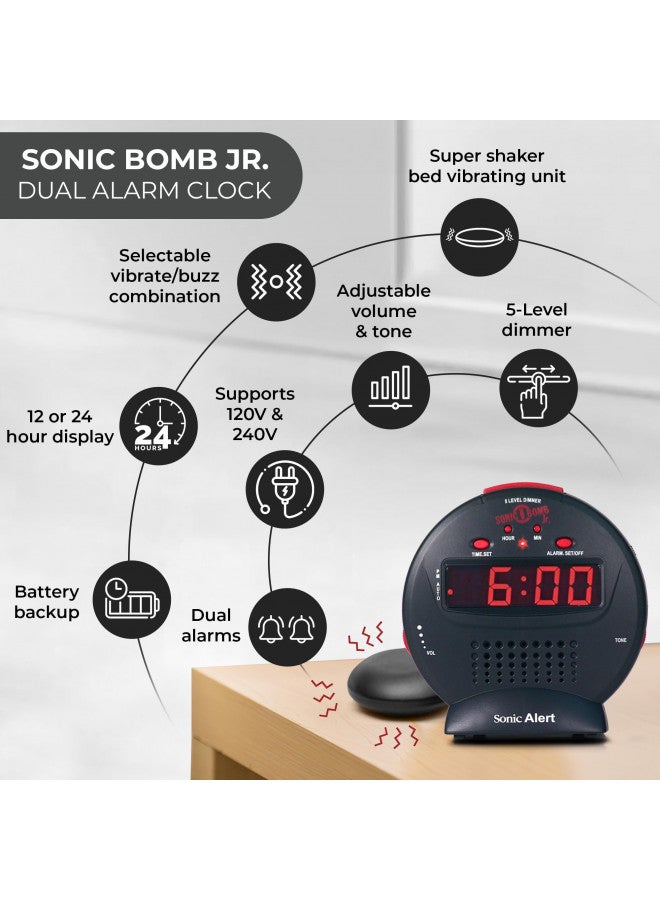 Sonic Alert Sonic Alert Small Digital Alarm Clock with Battery Backup, Snooze, Full Range Brightness Dimmer, Outlet Powered Compact Clock for Bedrooms, Desk, Bedside, Simple to Operate (Black)  - Image 3