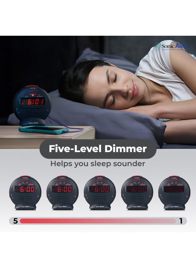 Sonic Alert Sonic Alert Small Digital Alarm Clock with Battery Backup, Snooze, Full Range Brightness Dimmer, Outlet Powered Compact Clock for Bedrooms, Desk, Bedside, Simple to Operate (Black)  - Image 2