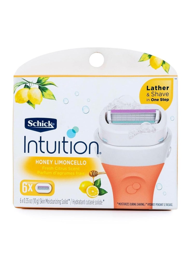 Intuition Schick Intuition - Lather & Shave In One Stop - Honey Limoncello, Fresh Citrus Scent - Women's Razor Blade Refills - 6 Cartridges  - Image 1