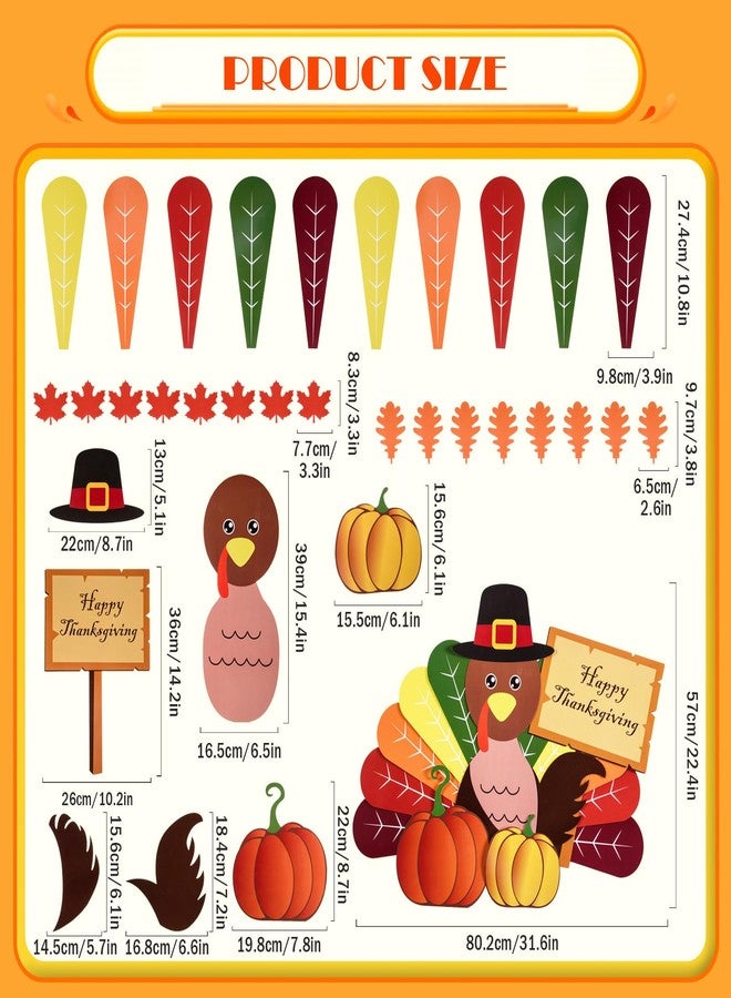 FOBSME 33 Pieces Turkey Bulletin Board Decoration Set DIY Thanksgiving Turkey Crafts Kits Paper Thanksgiving Crafts Cutouts for Fall Autumn Harvest Party Decoration School Activities(31.6 Inch Tall) - Image 2