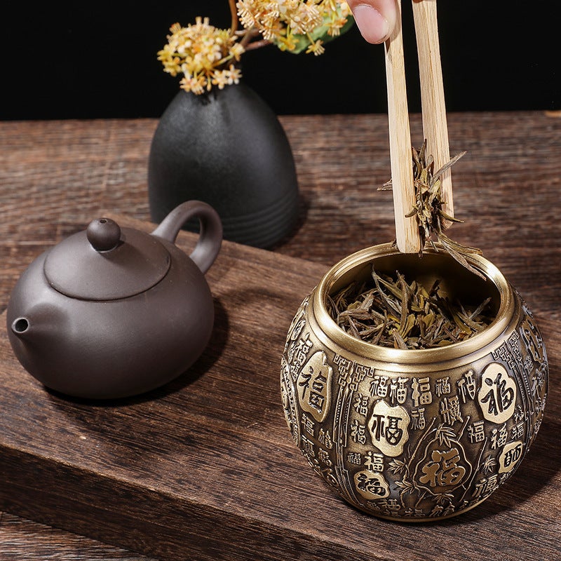 Brass Baifu Cylinder With Lid, Large Brass Rice Cylinder With Rice Treasure, Tea Can Basin, Piggy Bank, Cornucopia - Image 5
