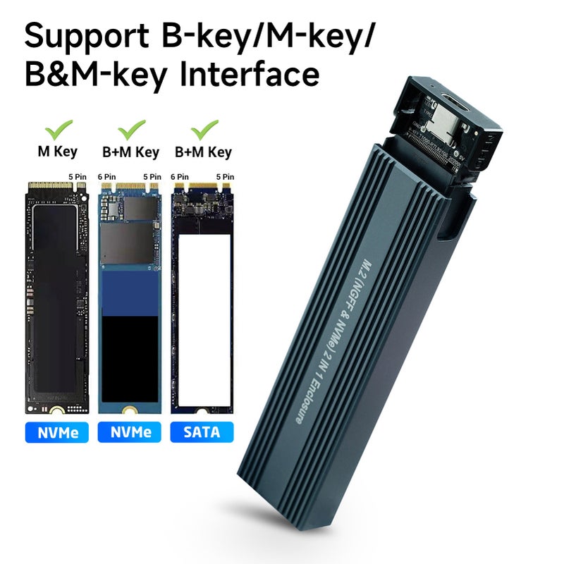 حقيبة أقراص صلبة خارجية دعم بروتوكولين مزدوجين M.2 NVMe&SATA - غلاف مصنوع من سبائك الألومنيوم والمغنيسيوم ونقل بسرعة عالية - Image 4
