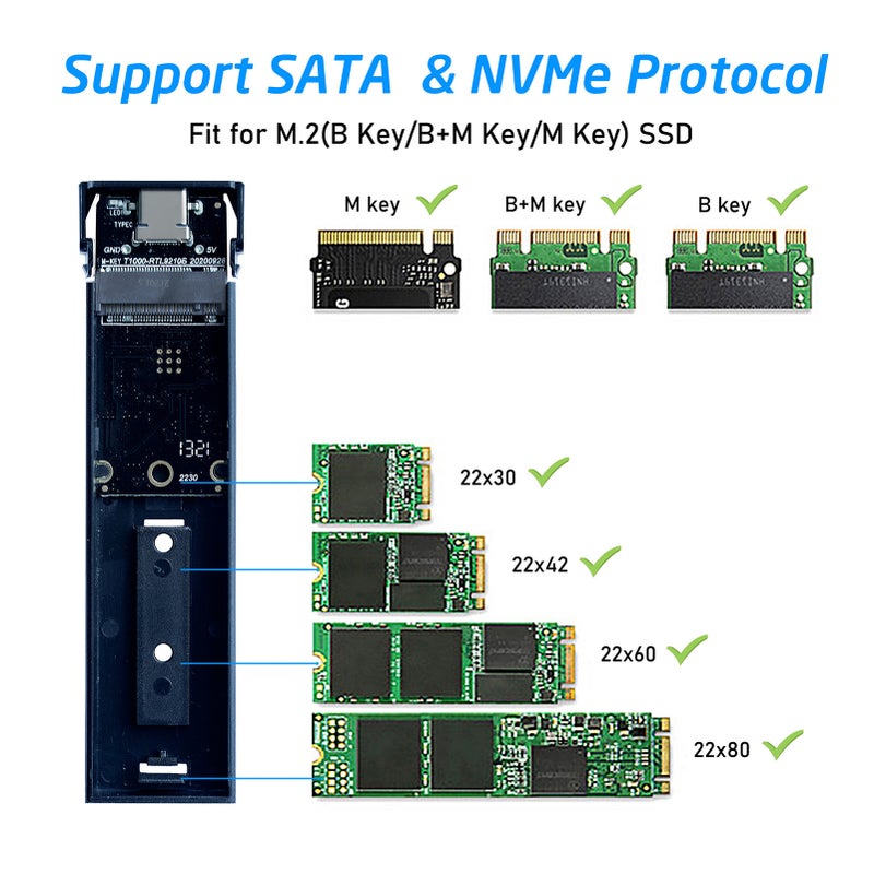 حقيبة أقراص صلبة خارجية دعم بروتوكولين مزدوجين M.2 NVMe&SATA - غلاف مصنوع من سبائك الألومنيوم والمغنيسيوم ونقل بسرعة عالية - Image 3