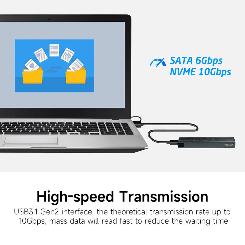 حقيبة أقراص صلبة خارجية دعم بروتوكولين مزدوجين M.2 NVMe&SATA - غلاف مصنوع من سبائك الألومنيوم والمغنيسيوم ونقل بسرعة عالية - Image 2