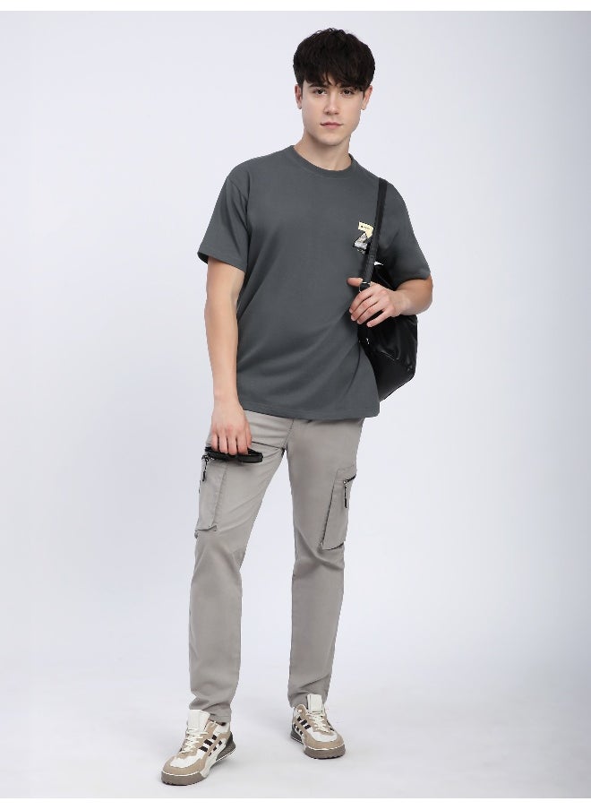 Beyoung Dark Grey Z Embroidered Patch Oversized T-Shirt  - Image 5