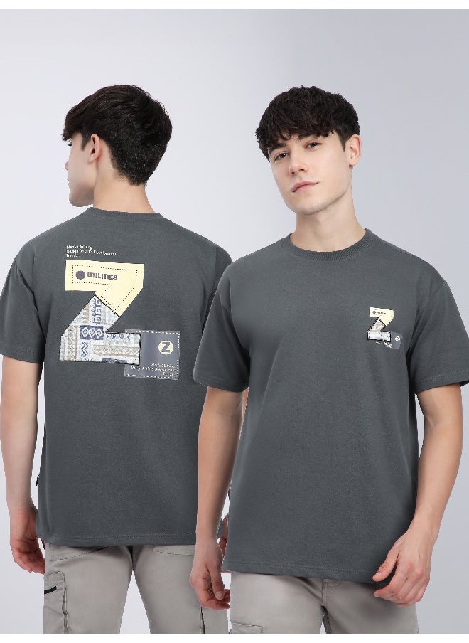 Beyoung Dark Grey Z Embroidered Patch Oversized T-Shirt  - Image 4