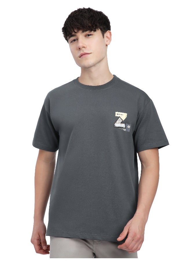 Beyoung Dark Grey Z Embroidered Patch Oversized T-Shirt  - Image 1