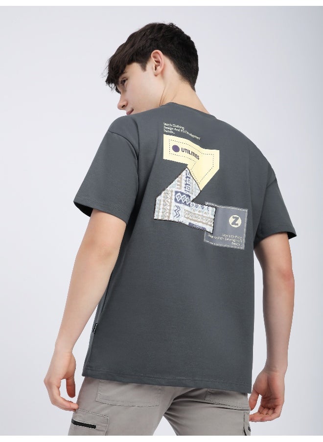 Beyoung Dark Grey Z Embroidered Patch Oversized T-Shirt  - Image 3