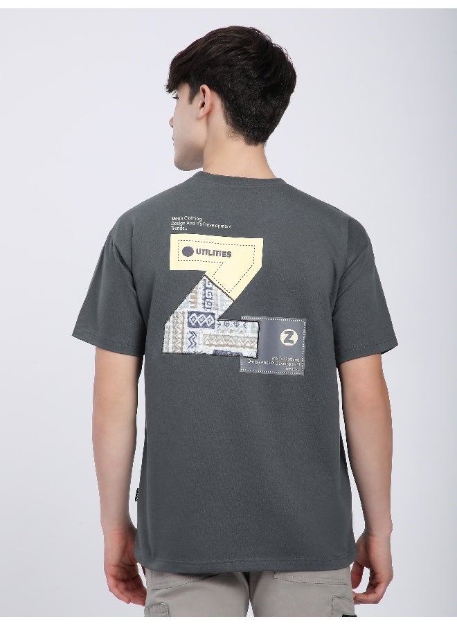 Beyoung Dark Grey Z Embroidered Patch Oversized T-Shirt  - Image 2