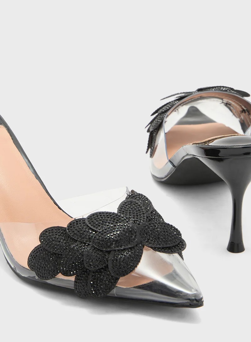 Ella Limited Edition Diamante Clear Floral Mid Heel Pump