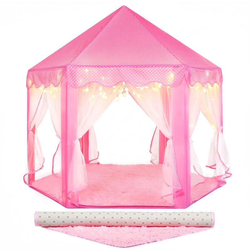 Wilwolfer Princess Tent for Girls Fairy Castle Play Tents for Kids Toddler Hexagon Kids Playhouse with Gift Box Princess Toys  Gift for Girls for IndoorPink Tent with Mat - Image 2