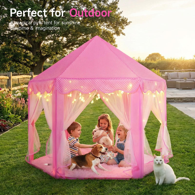Wilwolfer Princess Tent for Girls Fairy Castle Play Tents for Kids Toddler Hexagon Kids Playhouse with Gift Box Princess Toys  Gift for Girls for IndoorPink Tent with Mat - Image 3