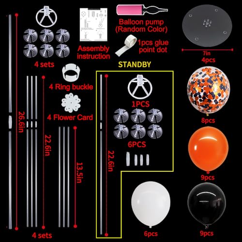 TONIFUL 4 Set Halloween Balloons Black Orange Confetti White Balloon Stand Centerpiece Table Decorations for HalloweenCelebration Party BarAnniversaryGraduation Decoration 2026 - Image 5