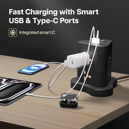Geonix PowerSpan Fort | Extension Board/Strip, 2500 Watts, 10 Amps, 1x Type C Port, 6X Universal Socket, 2X USB Port, LED Indicator, On/Off Switch, 5mtr Long Pure Copper Cable (Black) - Image 3