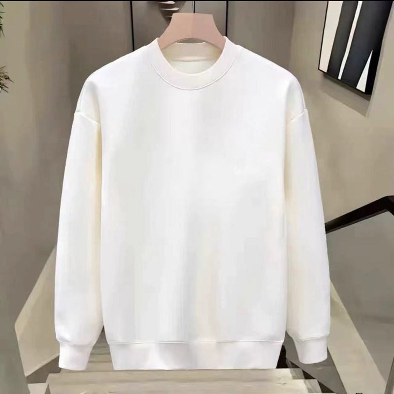 Crewneck Sweatshirt Mens 2024 New Trendy Brand Spring and Autumn High-end American Style Duffy Handsome Style Base Mens Top Jacket Pure white regular 