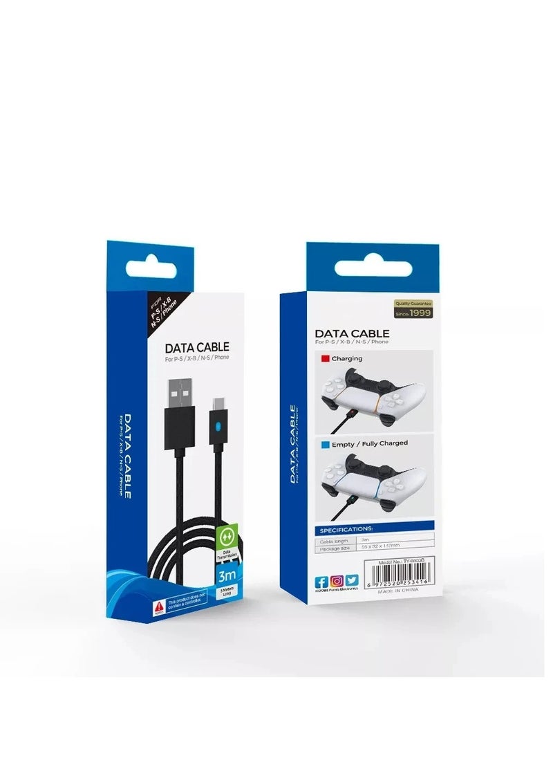 TY-0803B 3M Type-C USB Cord Indicator Light Data Transmission Line For Sony PS5 Gamepad Charging Cable