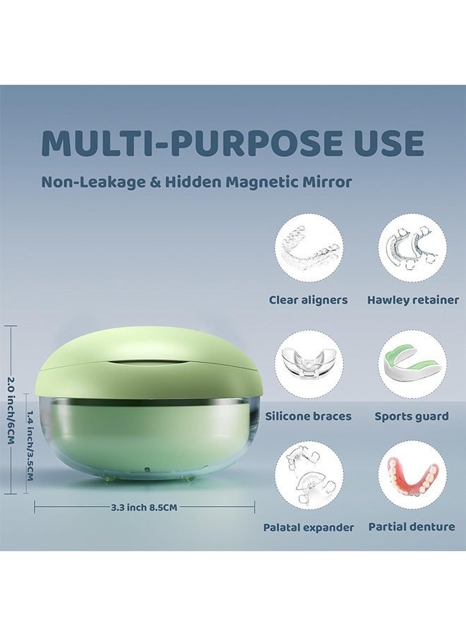 Arabest Portable Retainer Case for Cleaning with mirror- No-Leak Dustproof Dental Braces Storage with Retainer Removal Tool (Green) - Image 2