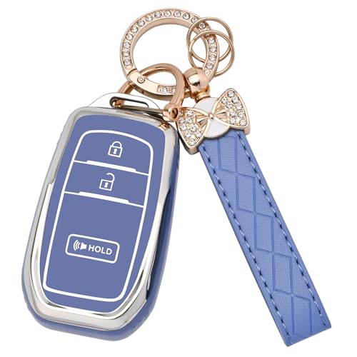 JAMCARI for Toyota Key fob Cover, 3 Buttons Soft TPU Key Fob Case for 2022-2025 Toyota 4runner Prius Corolla Cross Hatchback Tundra Sequoia LE XLE Car Key Cover with Bling Keychain (Blue) - Image 1