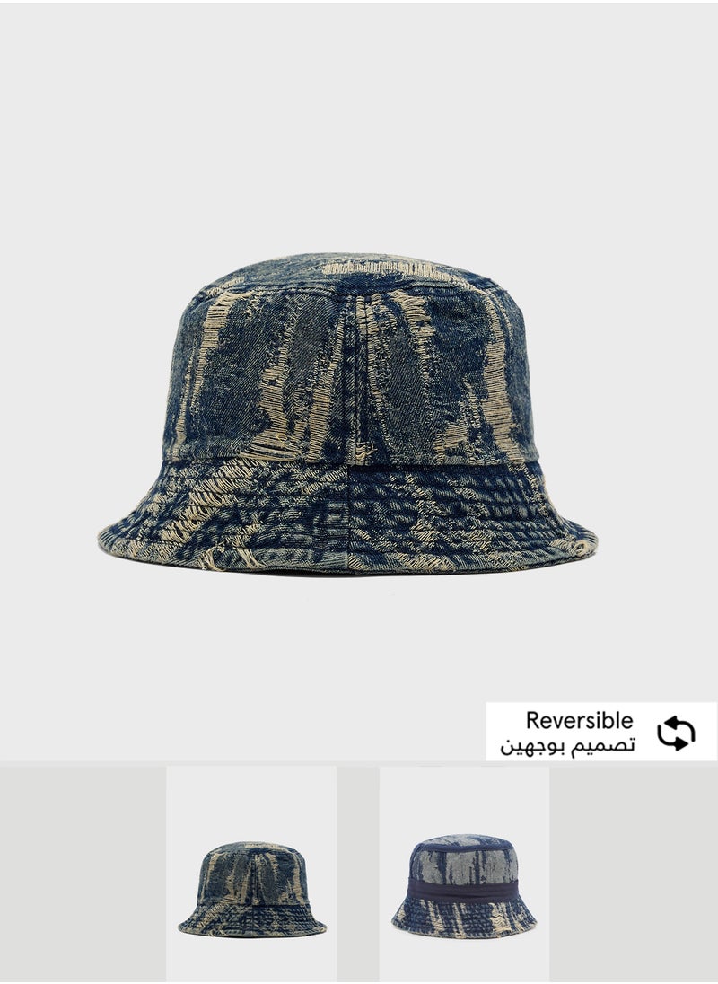 Seventy Five Reversible Distressed Denim Bucket Hat  - Image 1