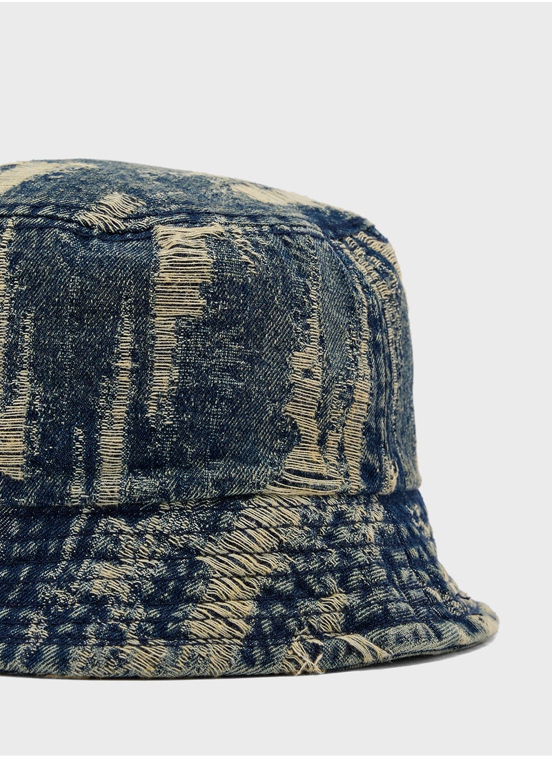 Seventy Five Reversible Distressed Denim Bucket Hat  - Image 5