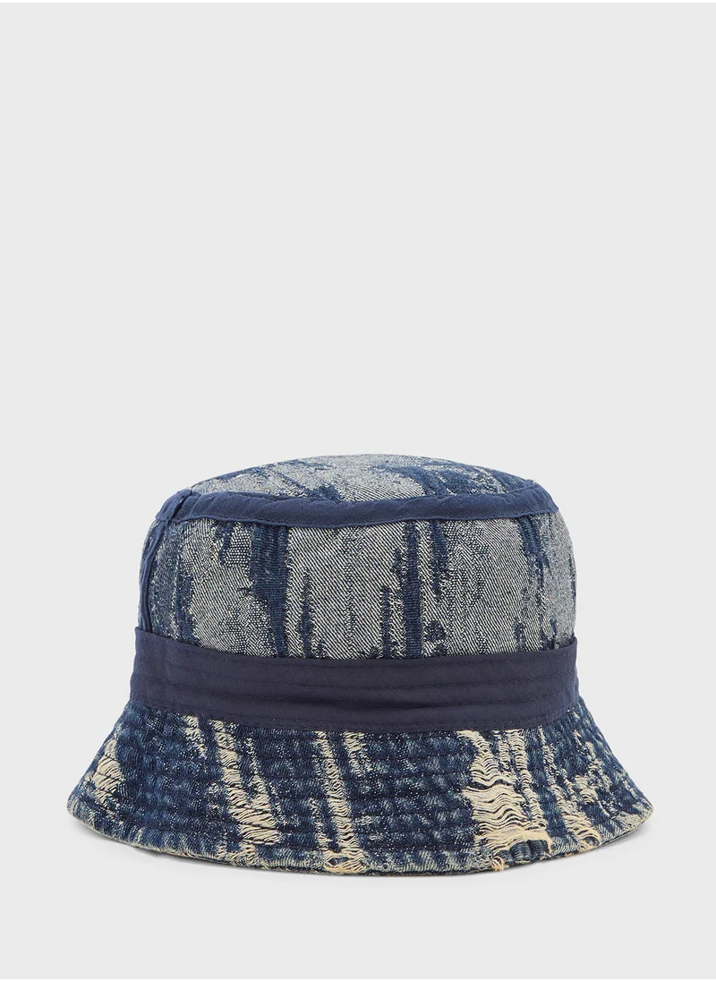 Seventy Five Reversible Distressed Denim Bucket Hat