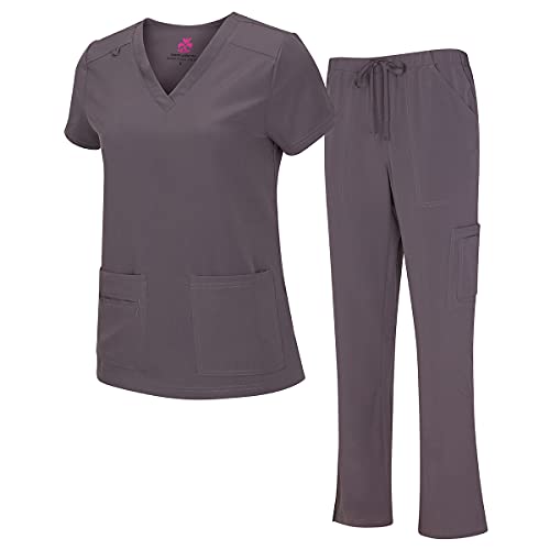 Natural Uniforms Women's Cool Stretch V-Neck Top and Cargo Pant Set (Charcoal, Small) - Image 1