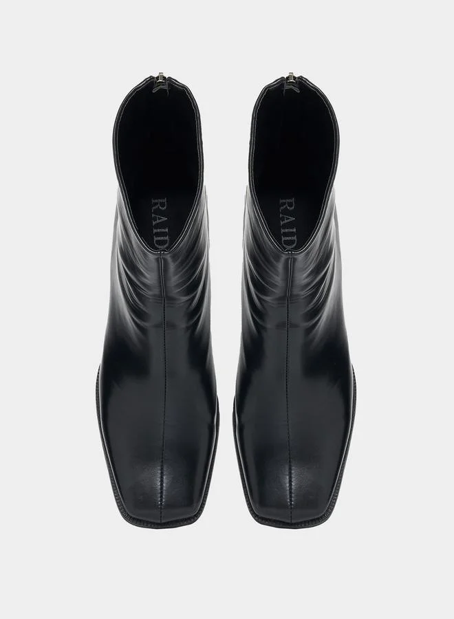 RAID RAID Square Toe Block Heel Leather Boots
