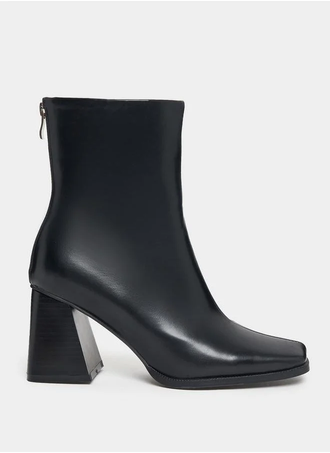 RAID Square Toe Block Heel Leather Boots by Styli