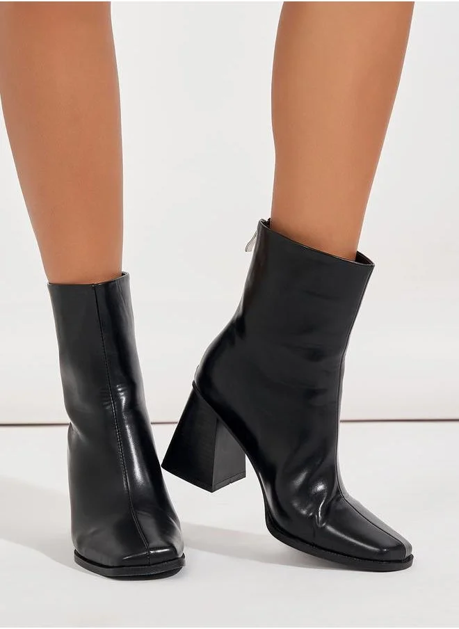 RAID Square Toe Block Heel Leather Boots by Styli