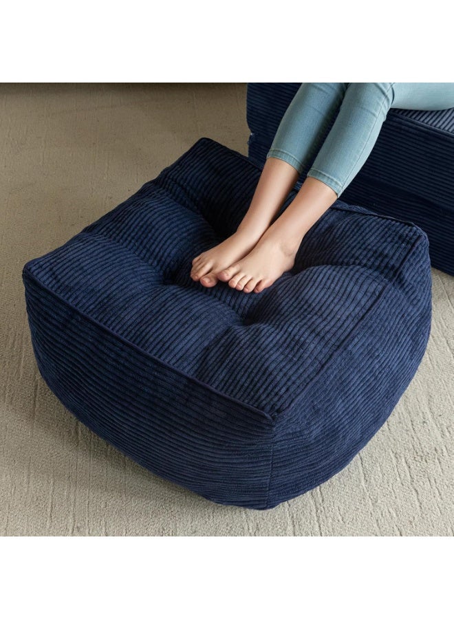 Stuffed square ottoman, velvet cushions filled with foam pieces, soft fur ottoman footrest for storage, floor cushion for footstool in the living room, blue - Image 1