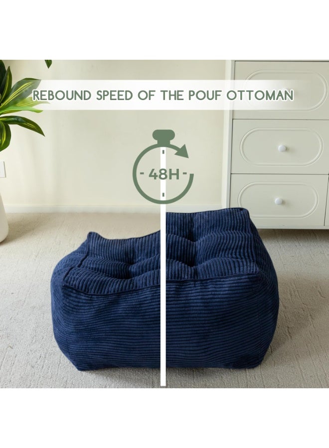 Stuffed square ottoman, velvet cushions filled with foam pieces, soft fur ottoman footrest for storage, floor cushion for footstool in the living room, blue - Image 4