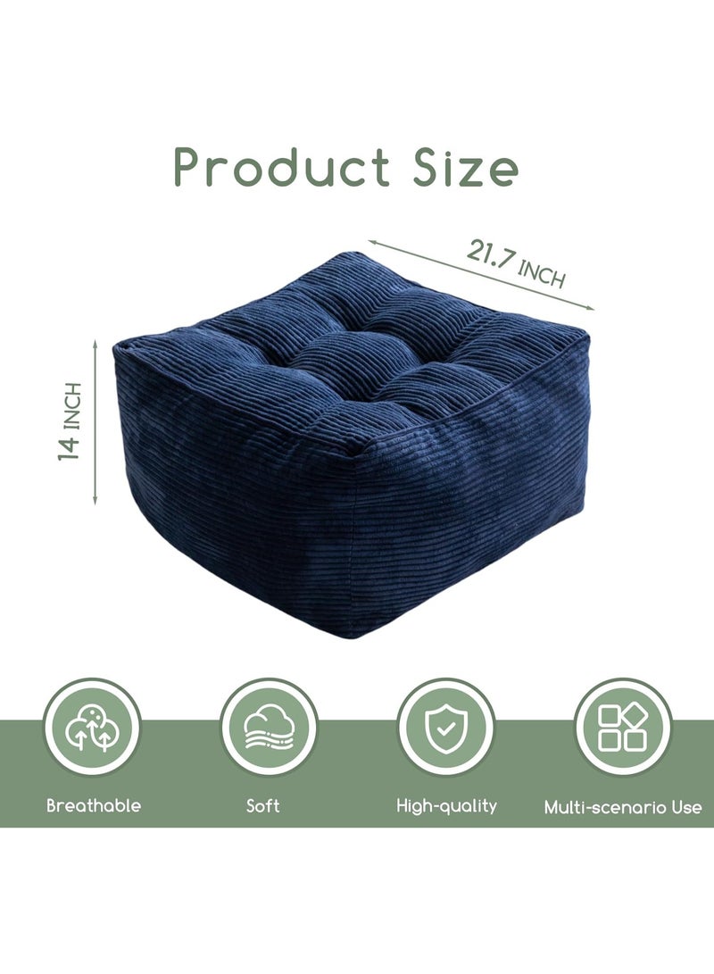 Stuffed square ottoman, velvet cushions filled with foam pieces, soft fur ottoman footrest for storage, floor cushion for footstool in the living room, blue - Image 2