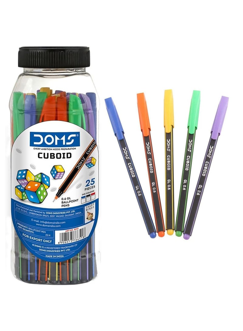DOMS قلم حبر جاف كيوبويد برأس 0.6 مم، 25 قطعة، حبر أزرق - Image 1