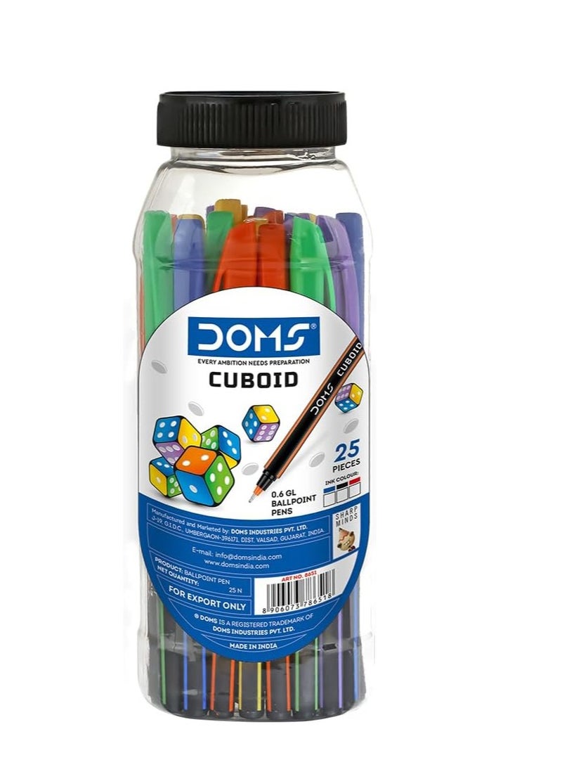 DOMS قلم حبر جاف كيوبويد برأس 0.6 مم، 25 قطعة، حبر أزرق - Image 5
