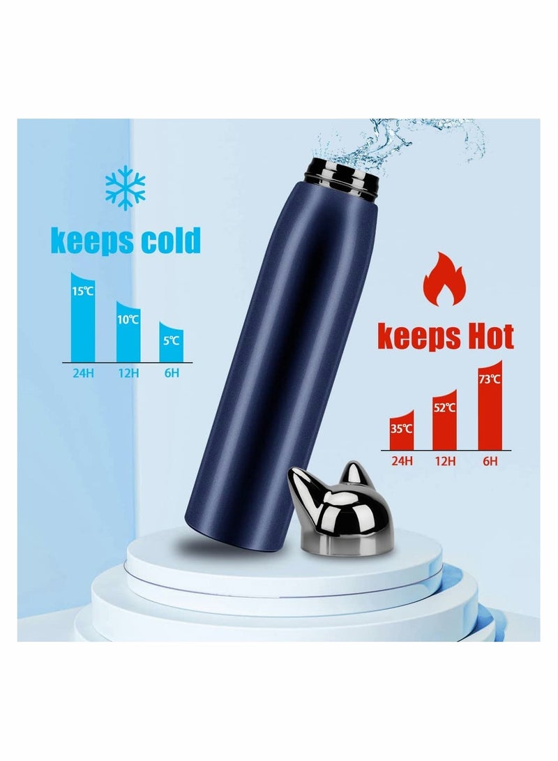 Cute Cat Water Bottle, Stainless Steel Insulated Water Bottles Thermos Vacuum Travel Coffee Mug for Kids Girls Women Leak-proof Cat Insulated Water Bottle, 320 ml/10.8 oz (Blue)