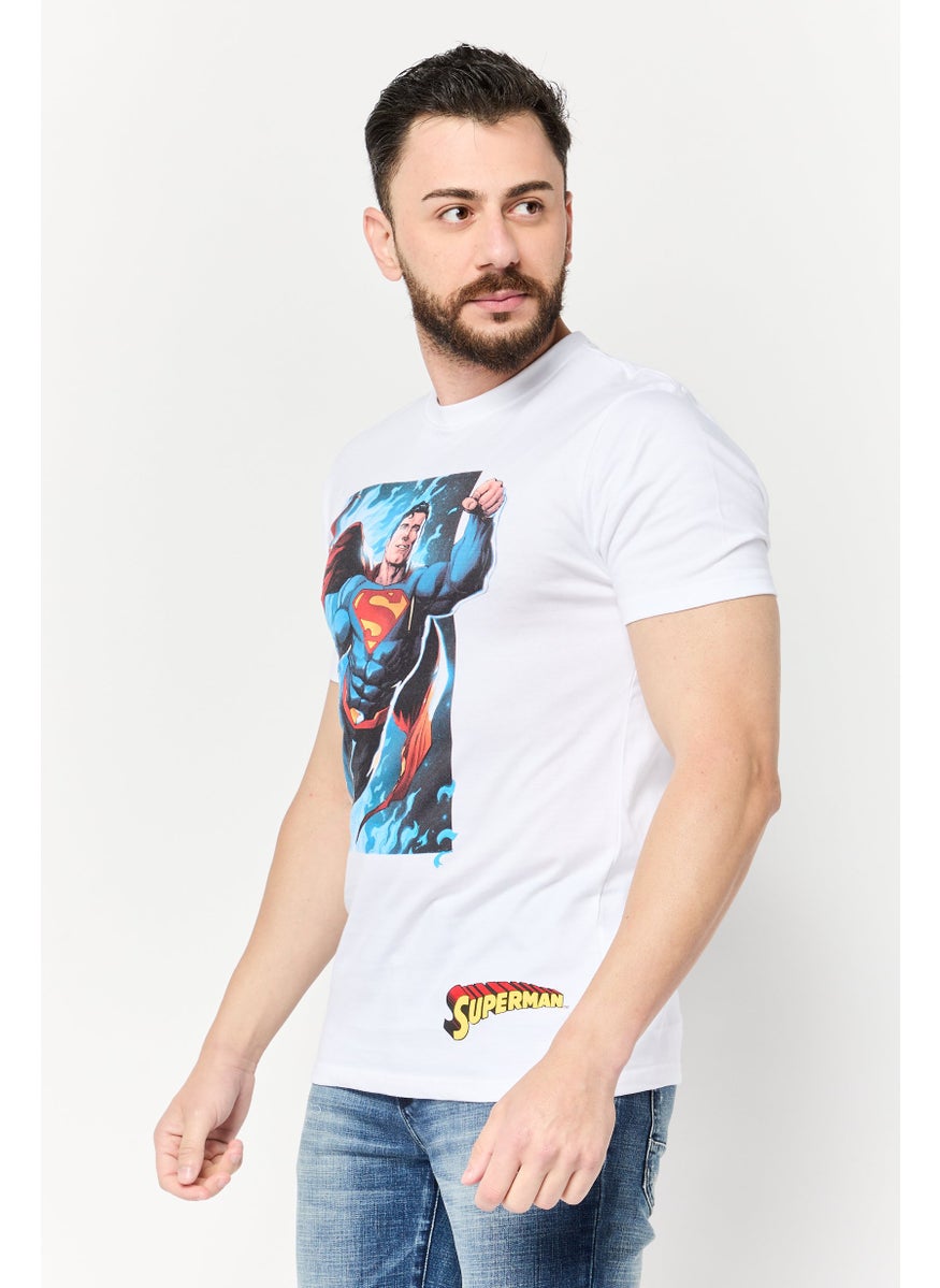 DC Men Superman Crew Neck Short Sleeve Printed T-Shirts, White  - Image 3