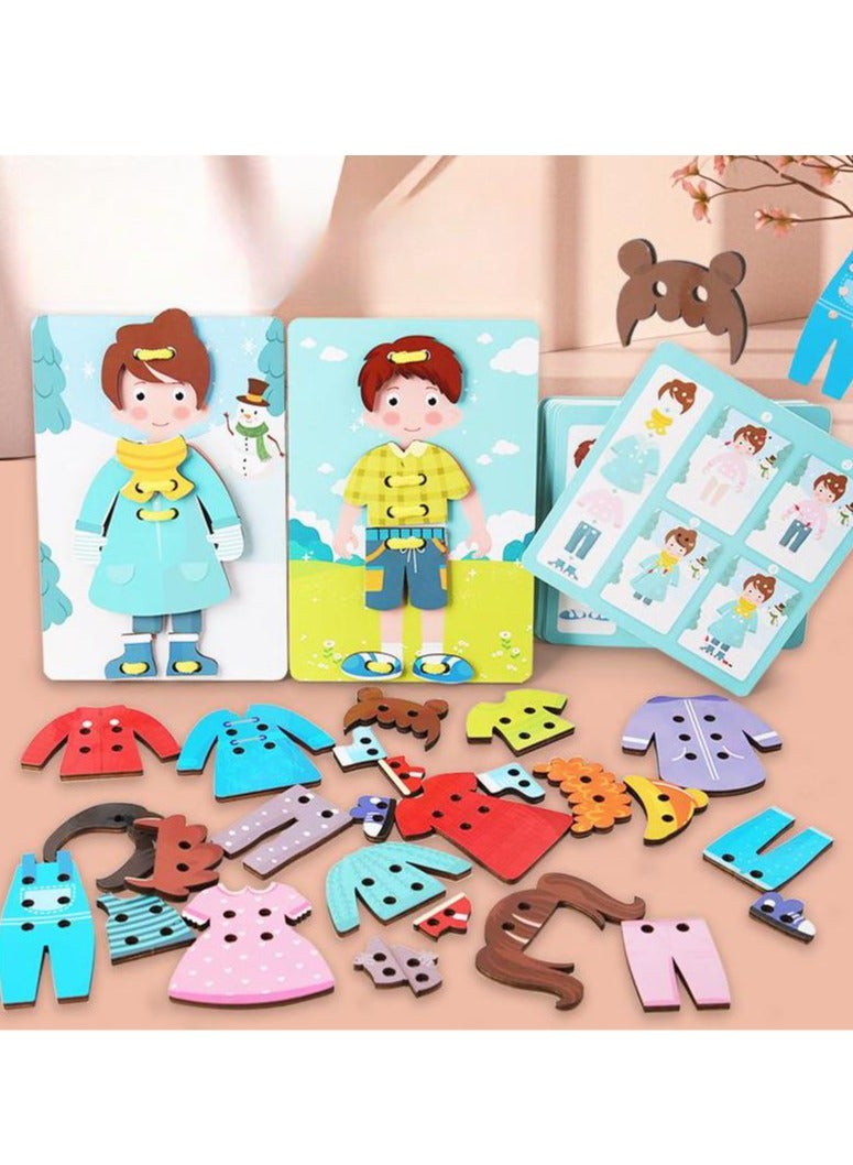Montessori Toys Gifts Wood Clothes Tying Toy,Learn to Tying Fine Motor Skill Threading Game Educational Toy