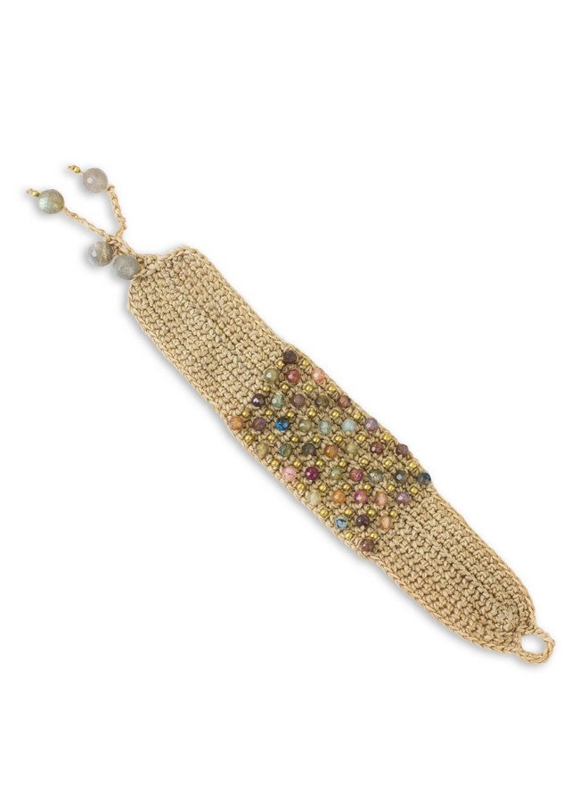 NOVICA Artisan Handmade Agate Wristband Bracelet Crocheted With Multi Color Agates Brass Labradorite Multicolor Beige Grey Beaded Style Thailand 'Life In Pai' - Image 3