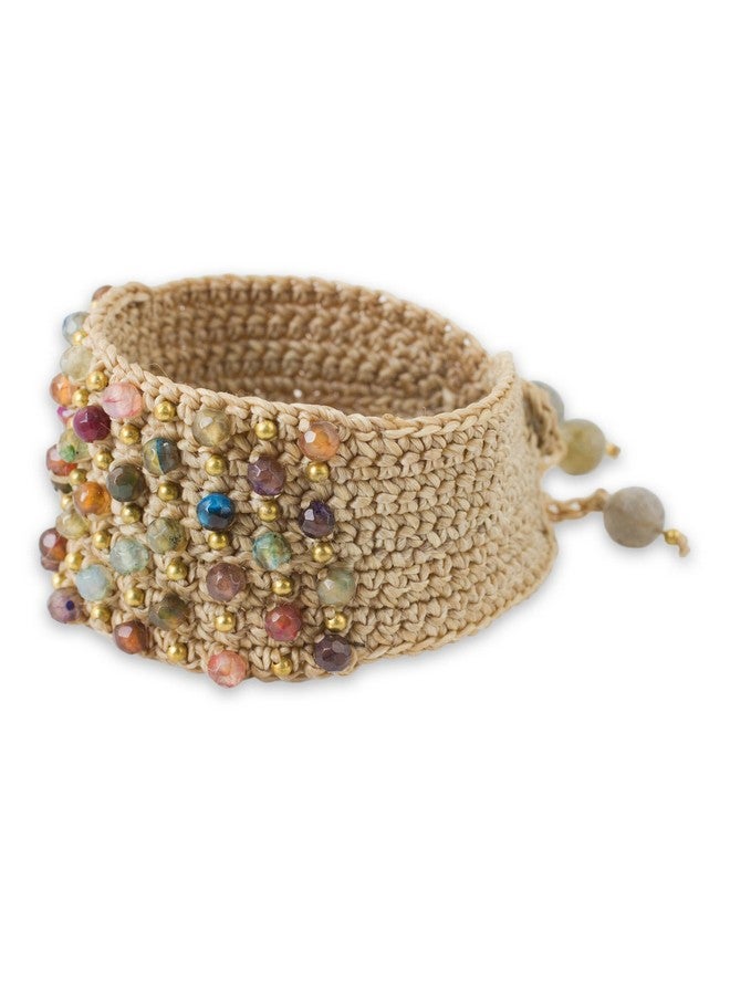 NOVICA Artisan Handmade Agate Wristband Bracelet Crocheted With Multi Color Agates Brass Labradorite Multicolor Beige Grey Beaded Style Thailand 'Life In Pai' - Image 2
