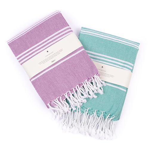 HABER Bath Towel Cotton, Ultra Soft & Highly Absorbent, Quick Dry Lightweight Luxury Towel for Bathroom, Spa & Travel -Dew Purple,Mint (Pack of 2, Large Size 76x 152cm,Summer Friendly, Fast Drying) - Image 1