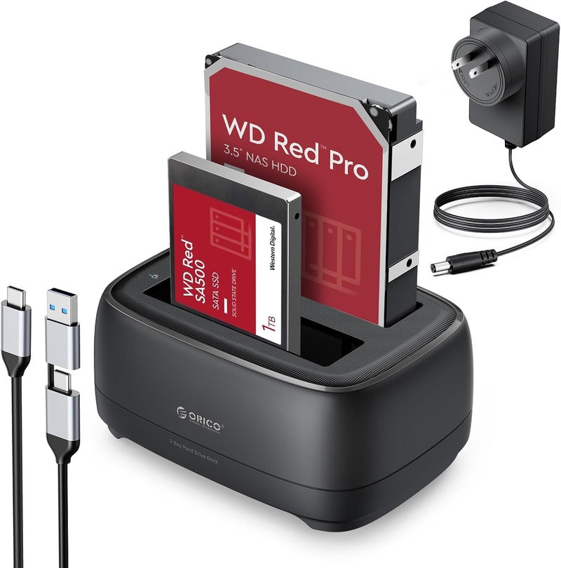 أوريكو ORICO قاعدة محرك الأقراص الصلبة الخارجية مع مكرر/ناسخ SATA إلى USB C لأقراص 2.5/3.5 بوصة من Seagate Samsung WD Crucial SanDisk SSD HDD، فتحة مزدوجة بسعة 36 تيرابايت لأجهزة PS5 Xbox PC Laptop - Image 1