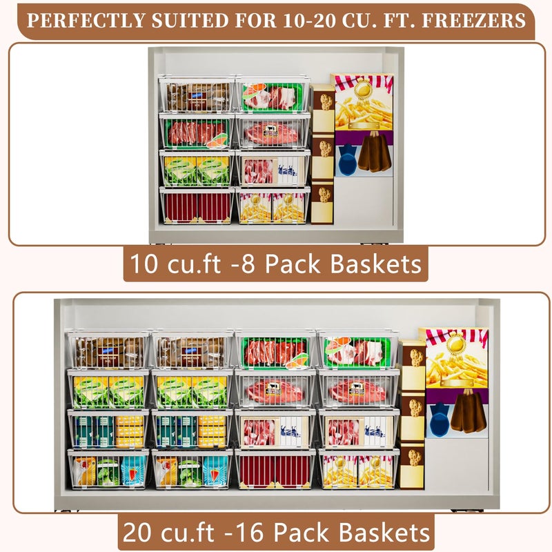 ANJUBAN Large Freezer Organizer Binsï¼ŒUpgraded Bottom Leak-Proof netï¼Œ2 Packï¼Œ Expandable Stackable Chest Freezer Containers with Handleï¼Œfor Fridge, Deep Freezer, Cabinet, Kitchen, Pantry (White-2Pack) - Image 4