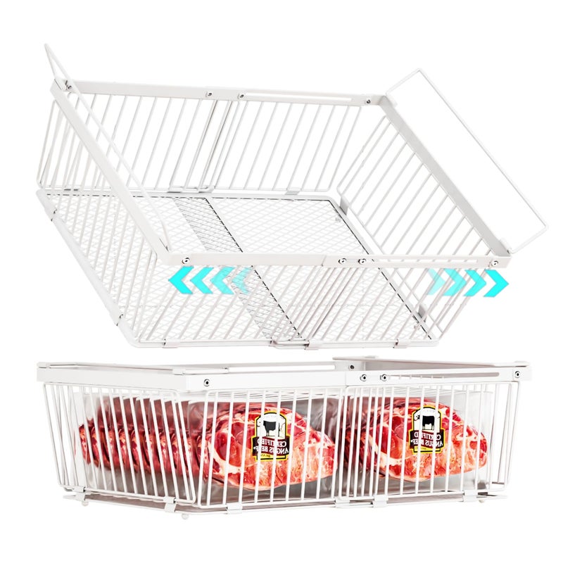 ANJUBAN Large Freezer Organizer Binsï¼ŒUpgraded Bottom Leak-Proof netï¼Œ2 Packï¼Œ Expandable Stackable Chest Freezer Containers with Handleï¼Œfor Fridge, Deep Freezer, Cabinet, Kitchen, Pantry (White-2Pack) - Image 1