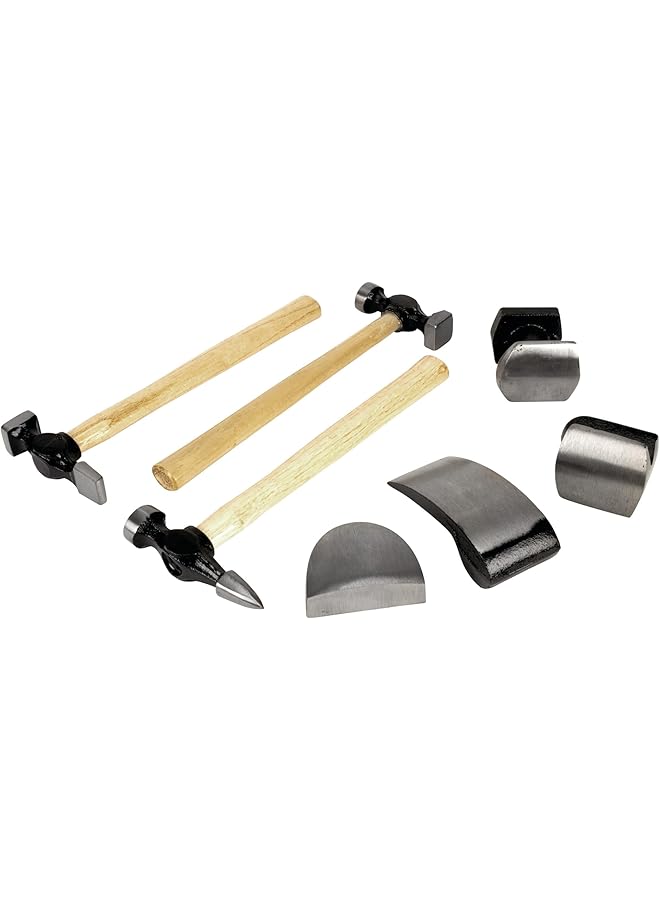 Performance Tool W1007Db 7-Piece Auto Body Repair Kit With Carbon Steel Hammer Heads And Dollies On Wood Handles - Image 1