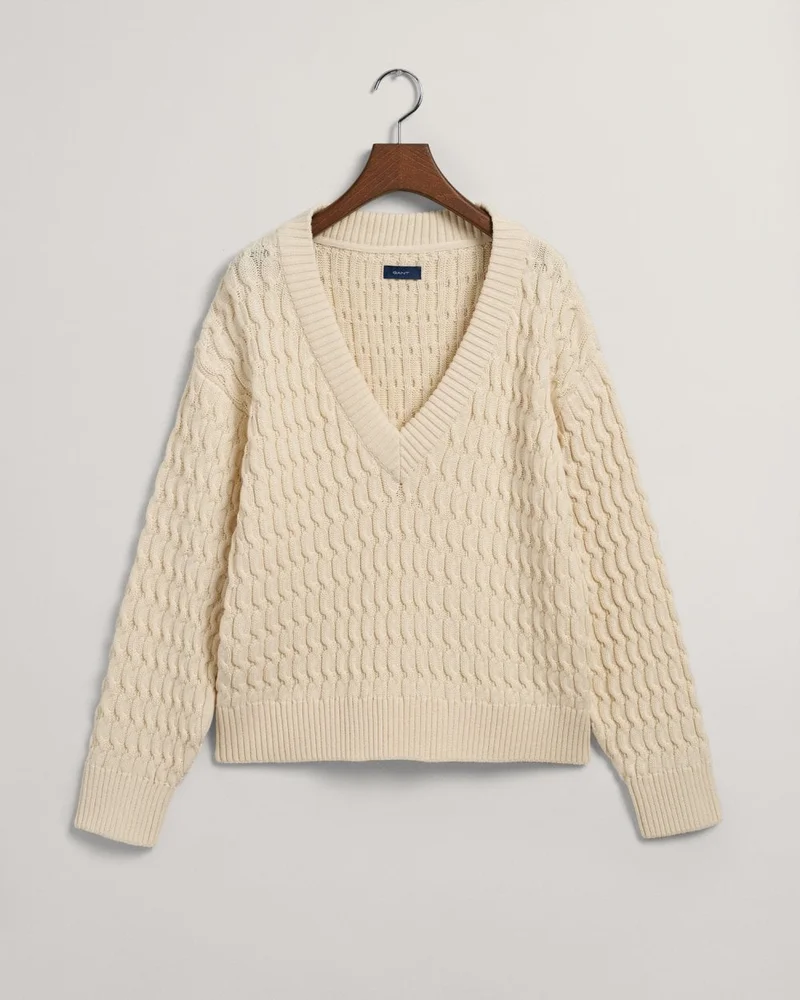 GANT Gant Textured Cotton V-Neck Sweater